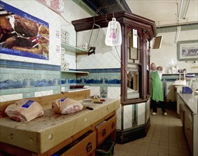 Inside A Scarratt's butcher's shop at 47 High Street, Ilfracombe, Devon, 2000