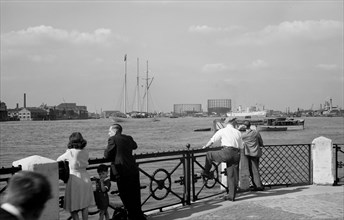 People watching traffic on the Thames, Greenwich, London, c1945-c1965