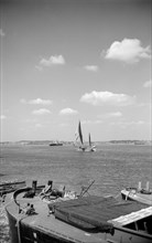 Barges on the Thames at Tilbury, Essex, c1945-c1965