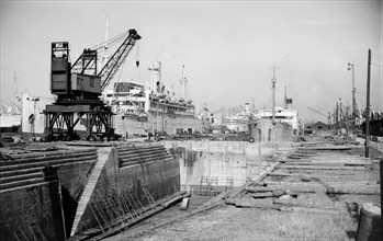Shipping undergoing repair and overhaul, Tilbury, Essex, c1945-c1965