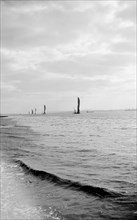 A line of Thames sailing barges, Gravesend Reach, Kent, c1945-c1965