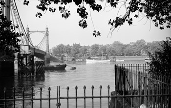 Albert Bridge and the Chelsea Embankment, London, c1945-c1965