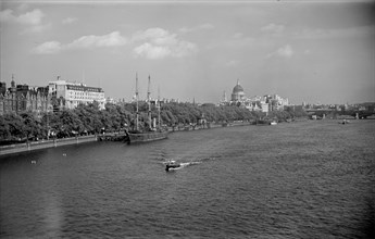 View along the River Thames, London, c1945-c1965