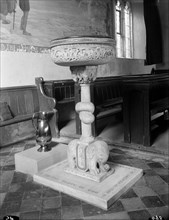 Font in the church of St John the Baptist, Lea, Herefordshire
