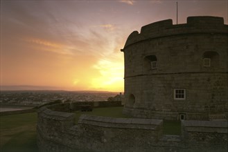 The keep of Pendennis Castle, Cornwall, at sunset, 1997
