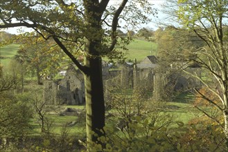 Finchale Priory, Durham, from the wooded bank of the River Wear, 1999