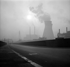 A London power station on a foggy morning, c1945-c1965