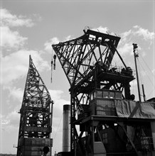 Cranes in London docks, c1945-c1965