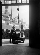Bales being prepared for loading in London docks, c1945-c1965