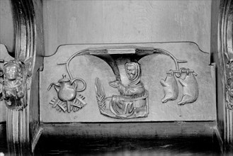 A misericord in St Laurence's church, Ludlow, Shropshire, 1966