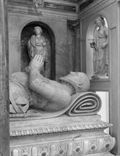 Detail of the Cordell monument, Holy Trinity, Long Melford, Suffolk, 1960
