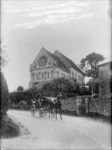 St Nicholas, Eythorne, Kent with a man and pony and trap, c1860-c1922