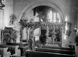 St Peter's, Charney Bassett, Oxfordshire decorated for Harvest Festival, c1860-c1922