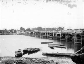Old Putney Bridge from across the River Thames in Putney, London, c1860-c1922