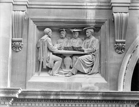Carved panel in examinations schools gateway, Oxford University, Oxford, Oxfordshire, c1860-c1922