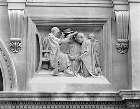 Carved panel in examinations schools gateway, Oxford University, Oxford, Oxfordshire, c1860-c1922