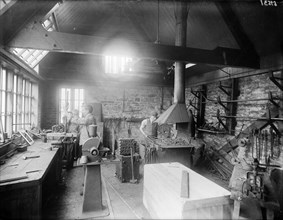 Interior of a workshop with a furnace, Oxford, Oxfordshire, c1860-c1922