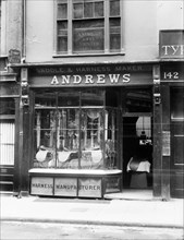 Frontage of Andrew's saddle and harness shop in High Street, Oxford, Oxfordshire, c1860-c1922