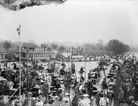 A crush of boats on the River Thames at Oxford, Oxfordshire during Eight Weeks, c1905