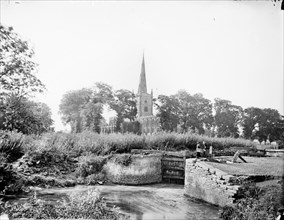 A distant prospect of Holy Trinity church, Stratford upon Avon, Warwickshire