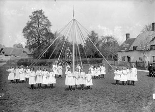 Village children taking part in the maypole dance at East Hanney, Oxfordshire, c1860-c1922