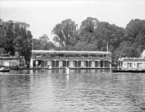 Houseboats on the river during the Henley Regatta, Henley-on-Thames, Oxfordshire, c1860-c1920
