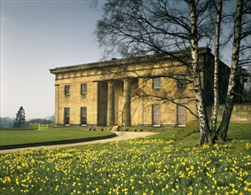 East front and daffodils, Belsay Hall, Northumberland, 1992