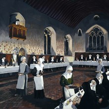 Reconstruction of the refectory during the 15th century, Denny Abbey, Cambridgeshire, 1993