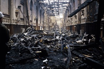 Fire damage at St George's Hall, Windsor Castle, Windsor, Berkshire, 1992
