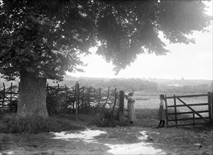 Two women at a gate, Open Brasnose, Horspath, Oxfordshire, c1860-c1922