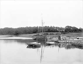 Boats moored on the river Beaulieu, Beaulieu, Hampshire, c1860-c1922