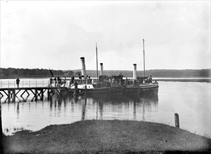 Large paddle steamer taking on passengers, River Beaulieu, Beaulieu, Hampshire, c1860-c1922