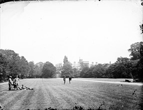 Group of men relaxing in Trinity College gardens, Oxford University, Oxfordshire, c1860-c1922