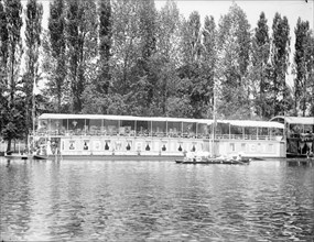 View of the Stella houseboat on the River Thames, Henley-on-Thames, Oxfordshire, c1860-c1922