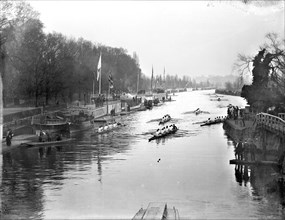 A boat race during Eights Week on the River Thames, Oxfordshire, c1860-c1922