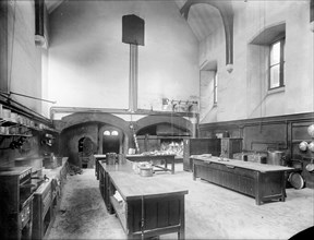 Interior of the kitchens at New College, Oxford, Oxfordshire, 1901