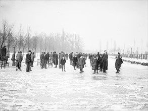 Skating on the Cherwell near Oxford, Oxfordshire, during the 'twelve week frost', 1895