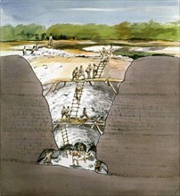Cutaway Section through Grime's Graves, Neolithic Flint Mine, Norfolk, 1987