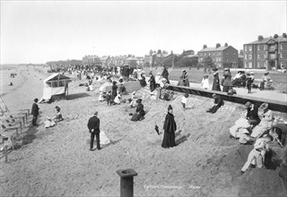 Holidaymakers on the beach at Lytham St Anne's, Lancashire, 1890-1910