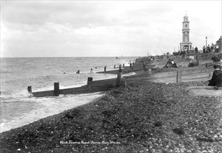 The beach and Clock Tower, Herne Bay, Kent, 1890-1910