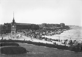 The seafront and clock tower at Margate, Kent, 1890-1910