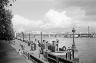 A view of Hungerford Bridge, London, c1945-1965