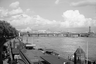 A view of Hungerford Bridge, Lambeth, London, c1945-1965