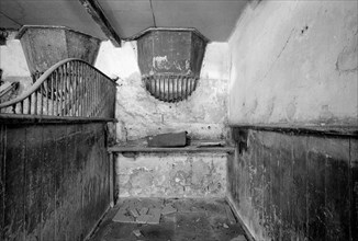 Interior view of an empty horse stall in the mews at 11 Lansdown Crescent, Bath, 1999