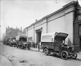 Vans outside Hampton's Munitions Works, Lambeth, London, 1914-1918