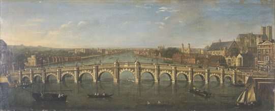 'Westminster Bridge from the River, Looking South', c1750. Artist: Unknown