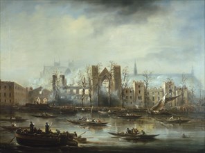 'The Palace of Westminster from the River after the Fire of 1834', c1834. Artist: Unknown