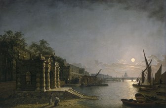 'York Water Gate and the Adelphi from the River by Moonlight', c1850.  Artist: Henry Pether