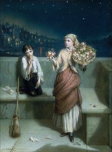 'A London Crossing Sweeper and Flower Girl', 1884. Artist: Augustus E Mulready