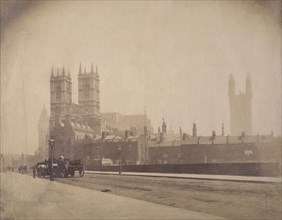Westminster Abbey, and the Palace of Westminster under construction, London, c1857. Artist: Roger Fenton